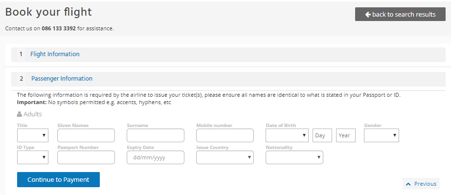 Provide traveller details on FlightSiteAgent.